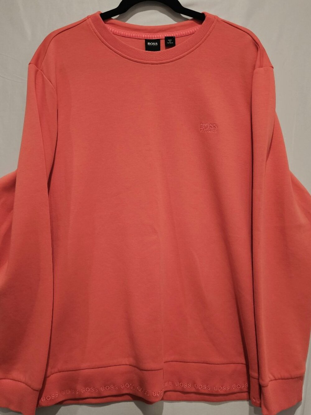 Hugo Boss Crewneck Sweatshirt Men XXL Coral Pink Orange Logo Hem Pullover